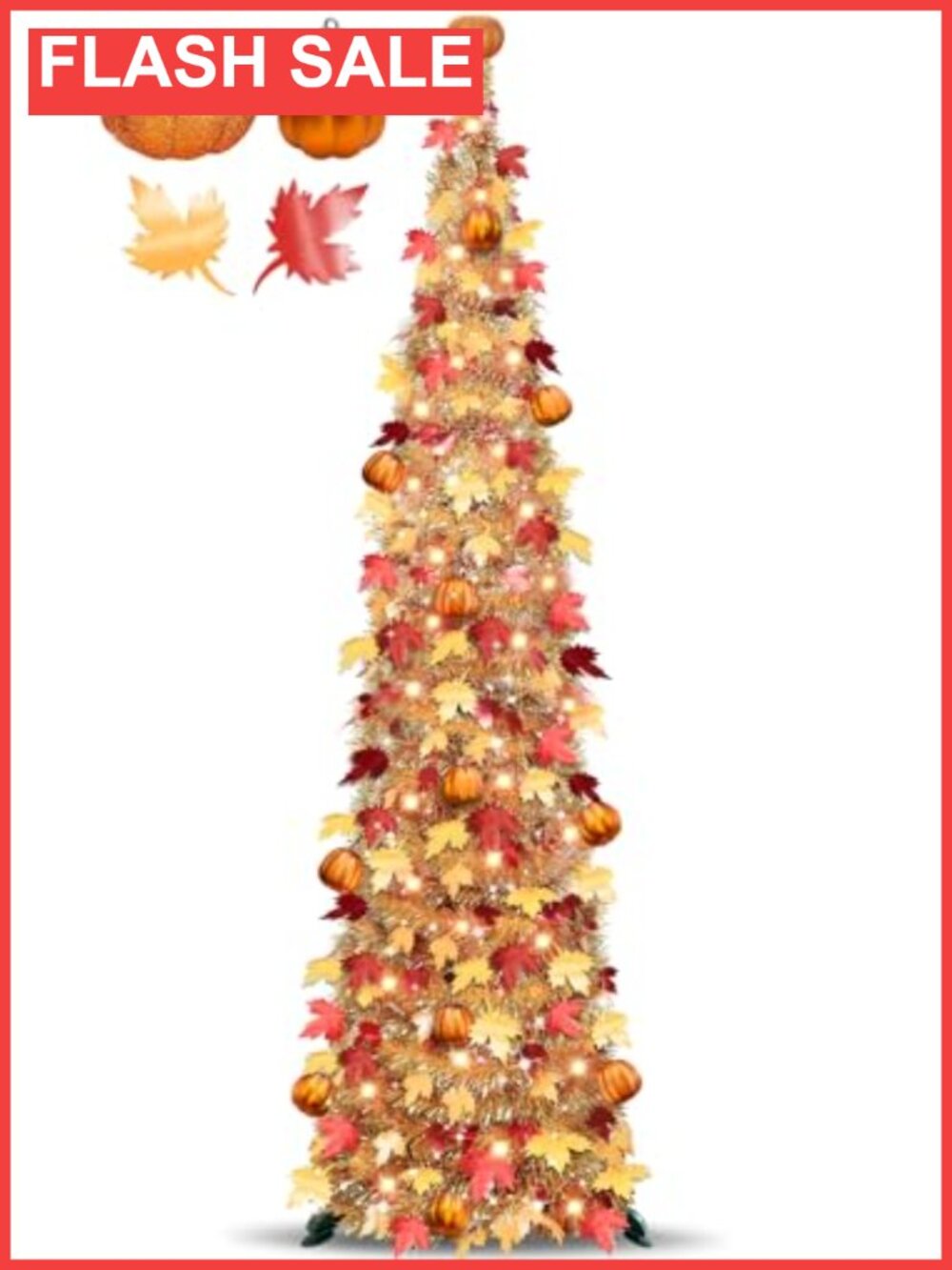 5 FT Tinsel Maple Tree with 50 Warm White Lights Fall Decor